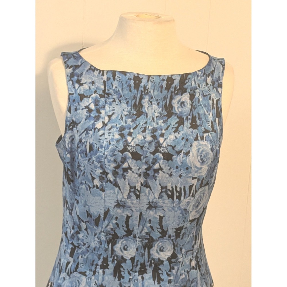 J Taylor Blue Grey Floral Fit and Flare Dress 10 Feminine Cocktail Elegant Fairy - Picture 5 of 11